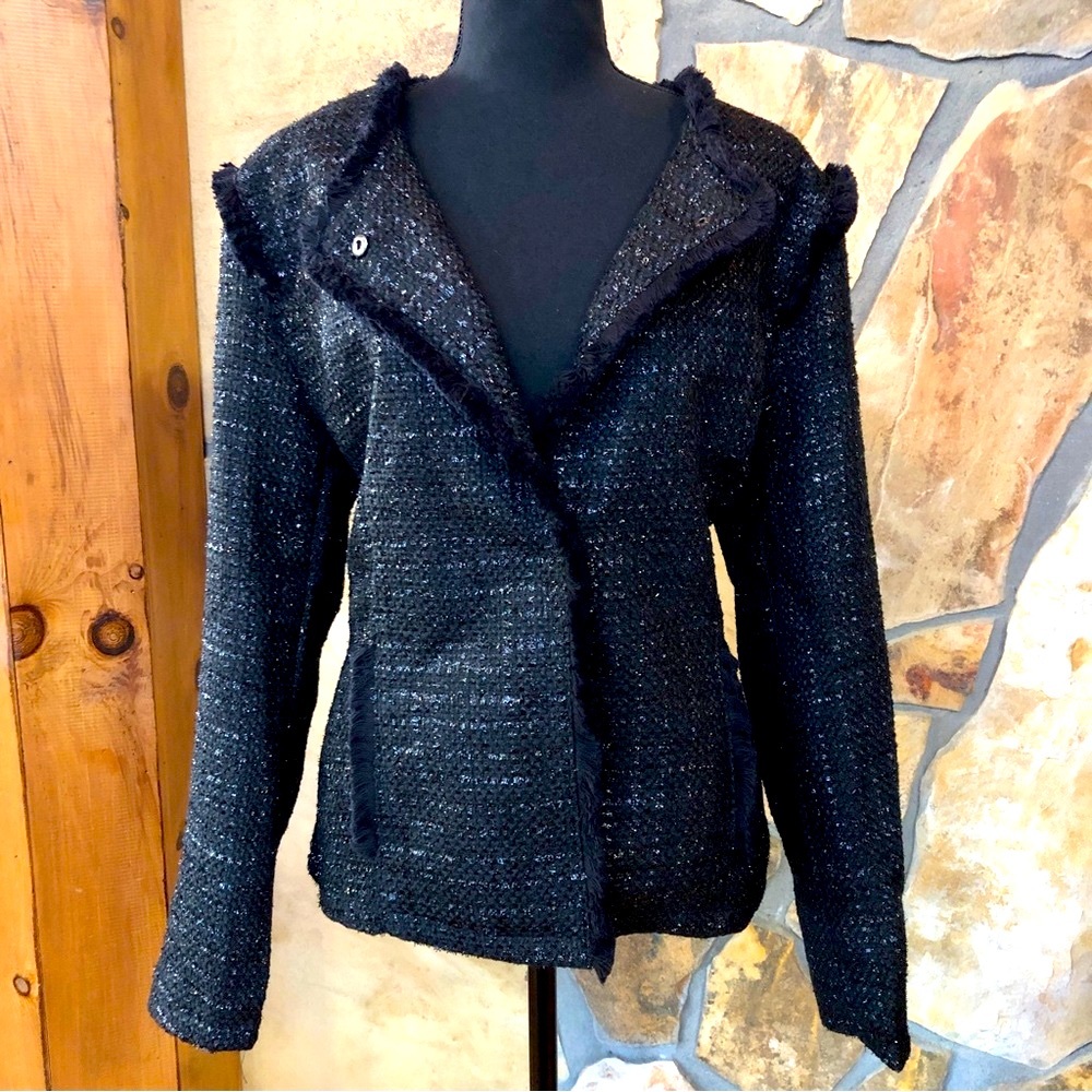 New Attitude Unknown Black Textured Fringed Jacket with Pockets (L) - Picture 4 of 16